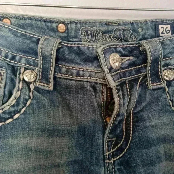 Miss Me Denim Distressed Sequined  Beaded pockets Jeans Size 26 - Picture 8 of 16
